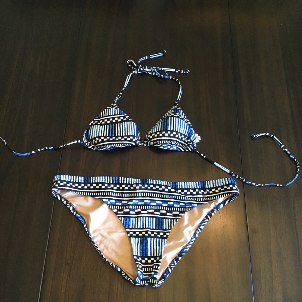 J. Crew Blue Black White Striped Triangle Bikini